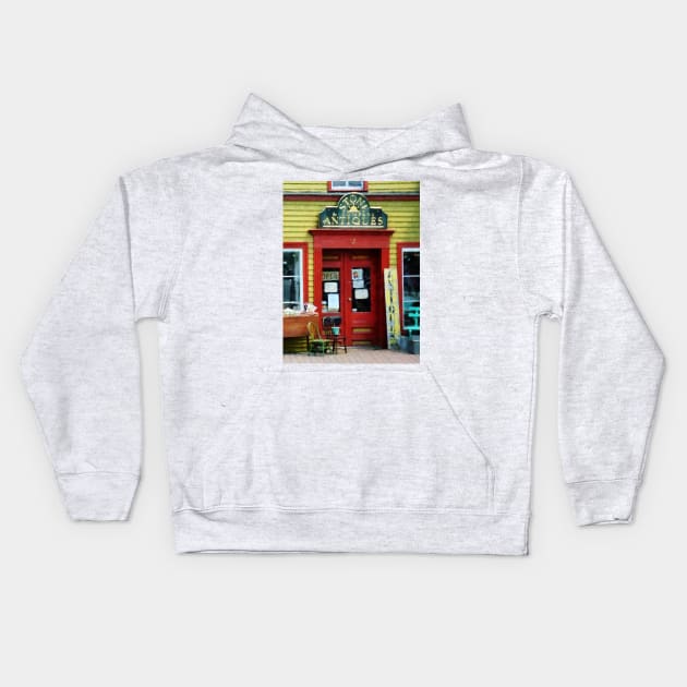 Frenchtown NJ - Antique Shop with Two Chairs Kids Hoodie by SusanSavad